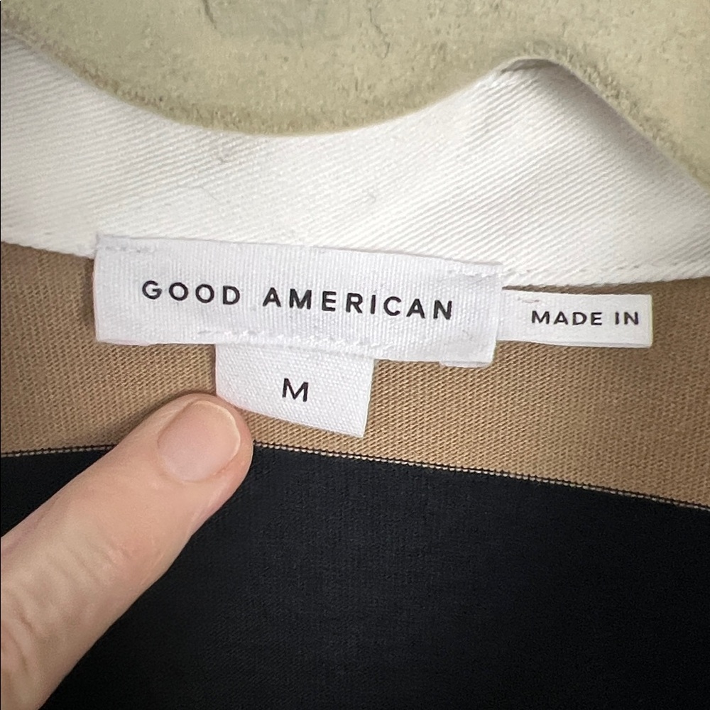 NEW Good American Medium Khaki And Black Rugby Stripe Jersey Polo Mini Dress - Picture 10 of 12